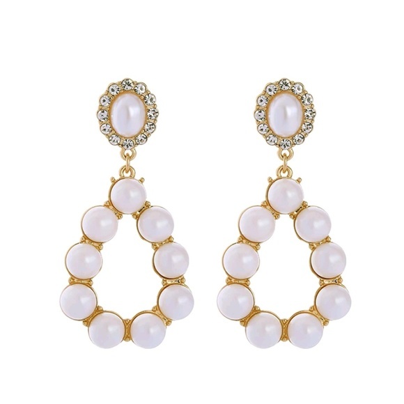 Gold Pearl hoop drop fashion style earrings - Picture 1 of 4